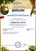 Диплом 1 степени Международный конкурс "Педагогика 21 века" 18.12.2020г.